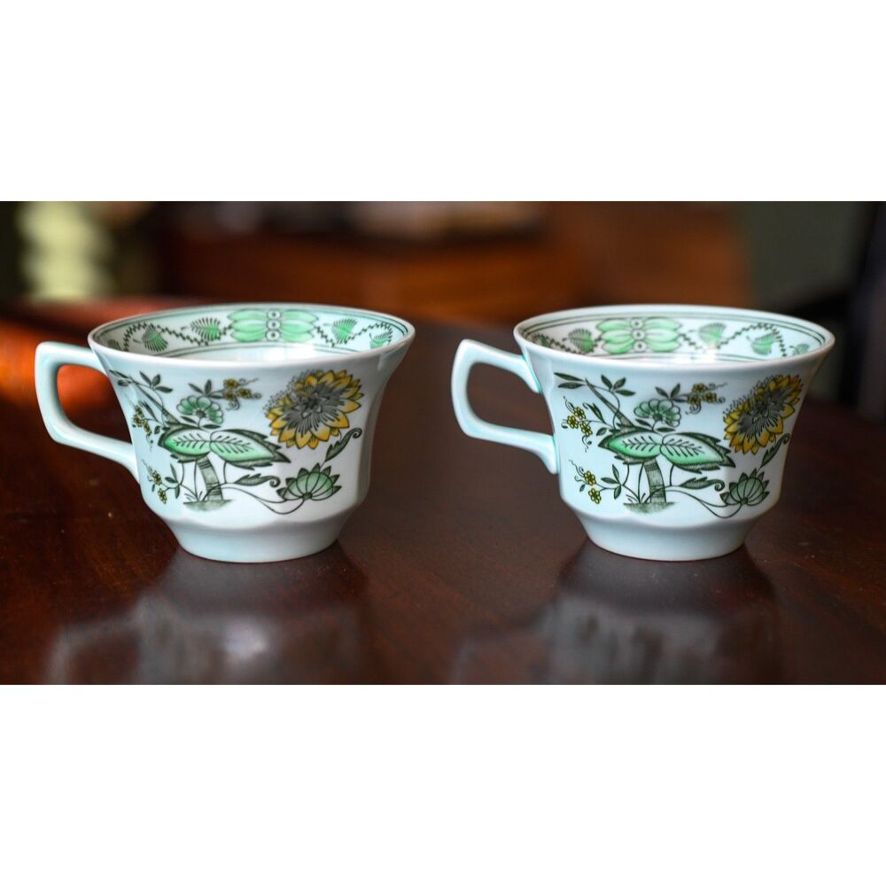 Pair of ADAMS Wedgwood Ironstone Calyx Ware Chinese Garden Tea Cups